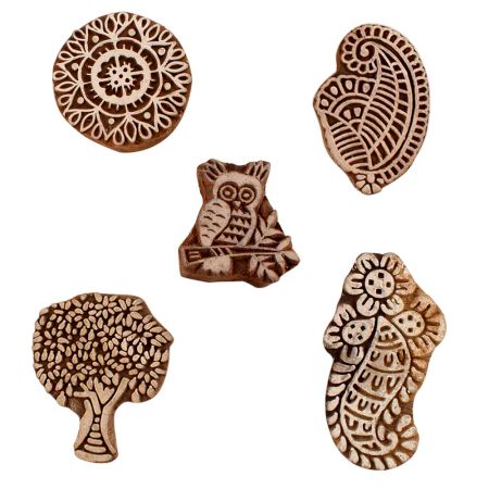 Set of 5 Piece New Mix Wooden Printing Blocks